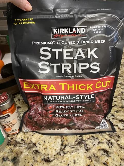 Is it Vegetarian? Kirkland Signature Extra Thick Cut Natural-style Steak Strips