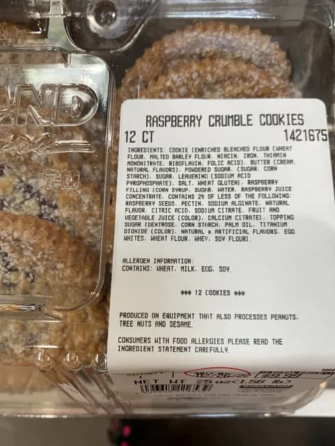 Is it Vegetarian? Kirkland Signature Raspberry Crumble Cookies