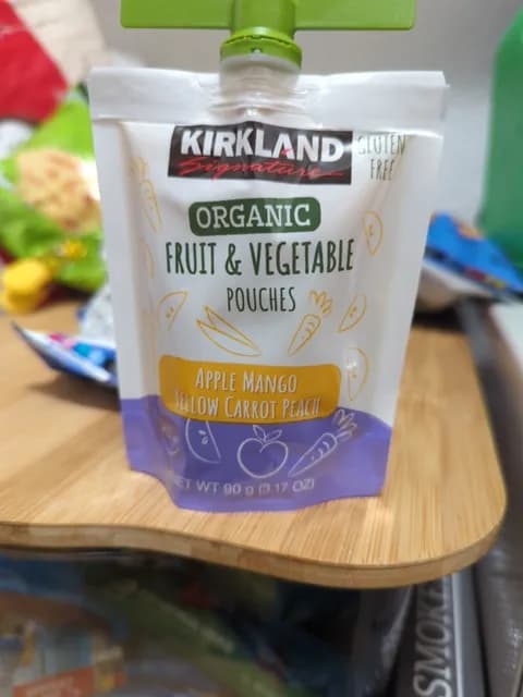 Is it Soy Free? Kirkland Signature Organic Fruit & Vegetable Pouches Apple Mango Yellow Carrot Peach