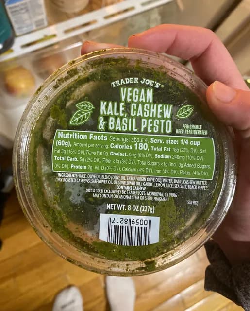 Is it Egg Free? Trader Joe's Kale, Cashew & Basil Pesto