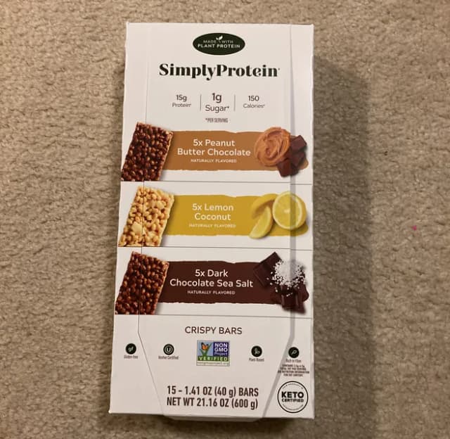 Is it Vegetarian? Simplyprotein Crispy Bars Peanut Butter Chocolate, Lemon Coconut, Dark Chocolate Sea Salt