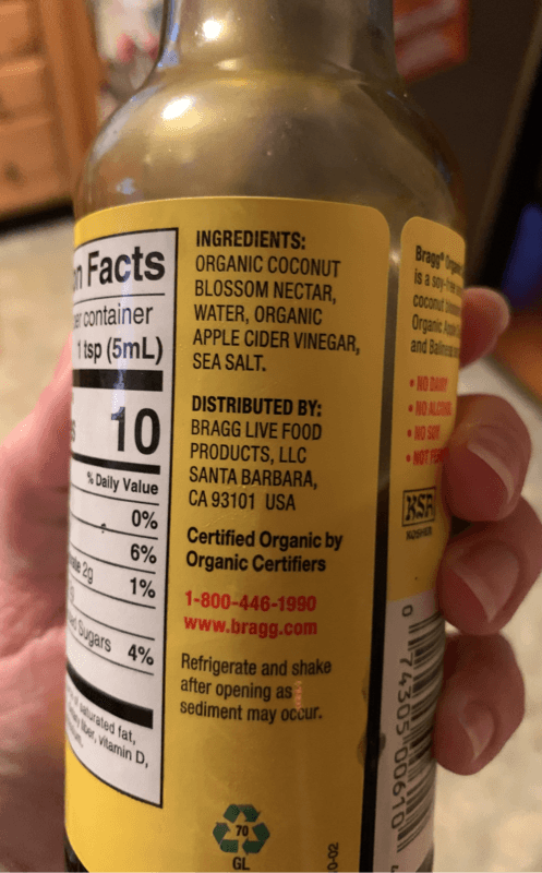 Is it Milk Free? Bragg Live Food Products Organic Coconut Liquid Aminos