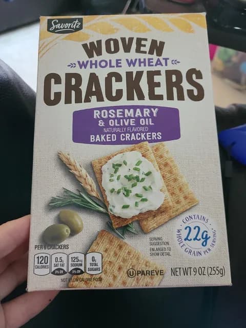 Is it Egg Free? Savoritz Woven Whole Wheat Crackers Rosemary & Olive Oil Baked Crackers