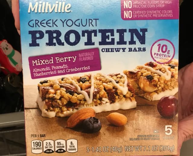 Is it Egg Free? Millville Greek Yogurt Protein Chewy Bars Mixed Berry