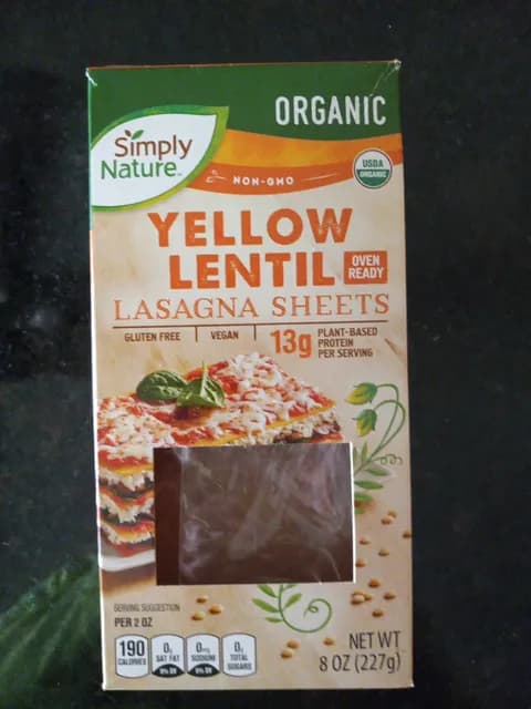 Is it Soy Free? Simply Nature Organic Yellow Lentil Lasagna Sheets