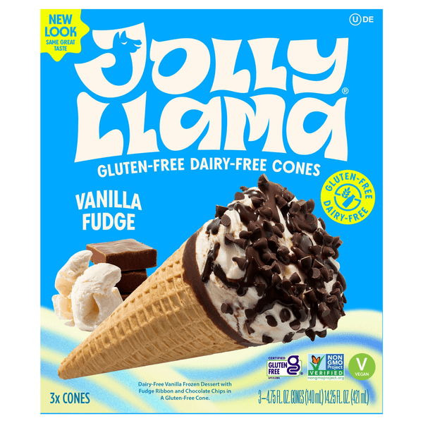 Is it Dairy Free? Jolly Llama Cones & Dairy-free, Vanilla Fudge Sundae