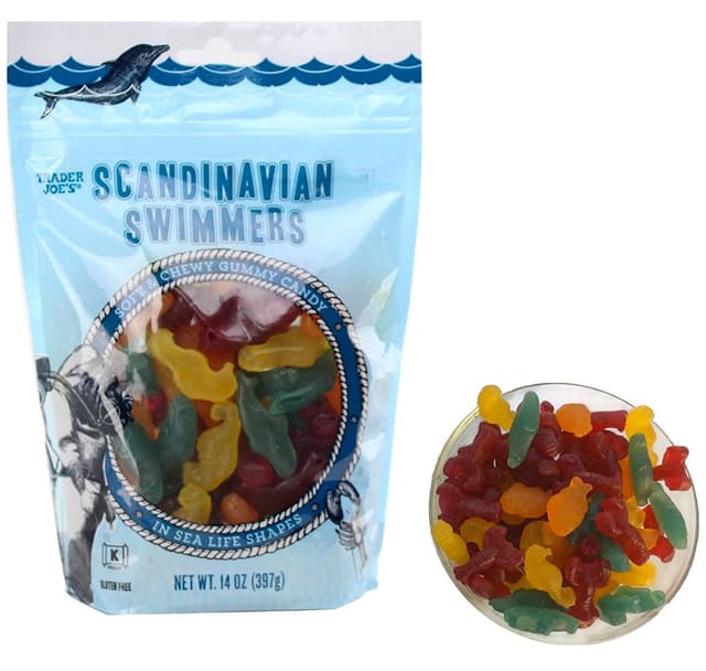 Is it Gelatin free? Trader Joe's Scandinavian Swimmers Soft & Chewy Gummy Candy In Sea Life Shapes